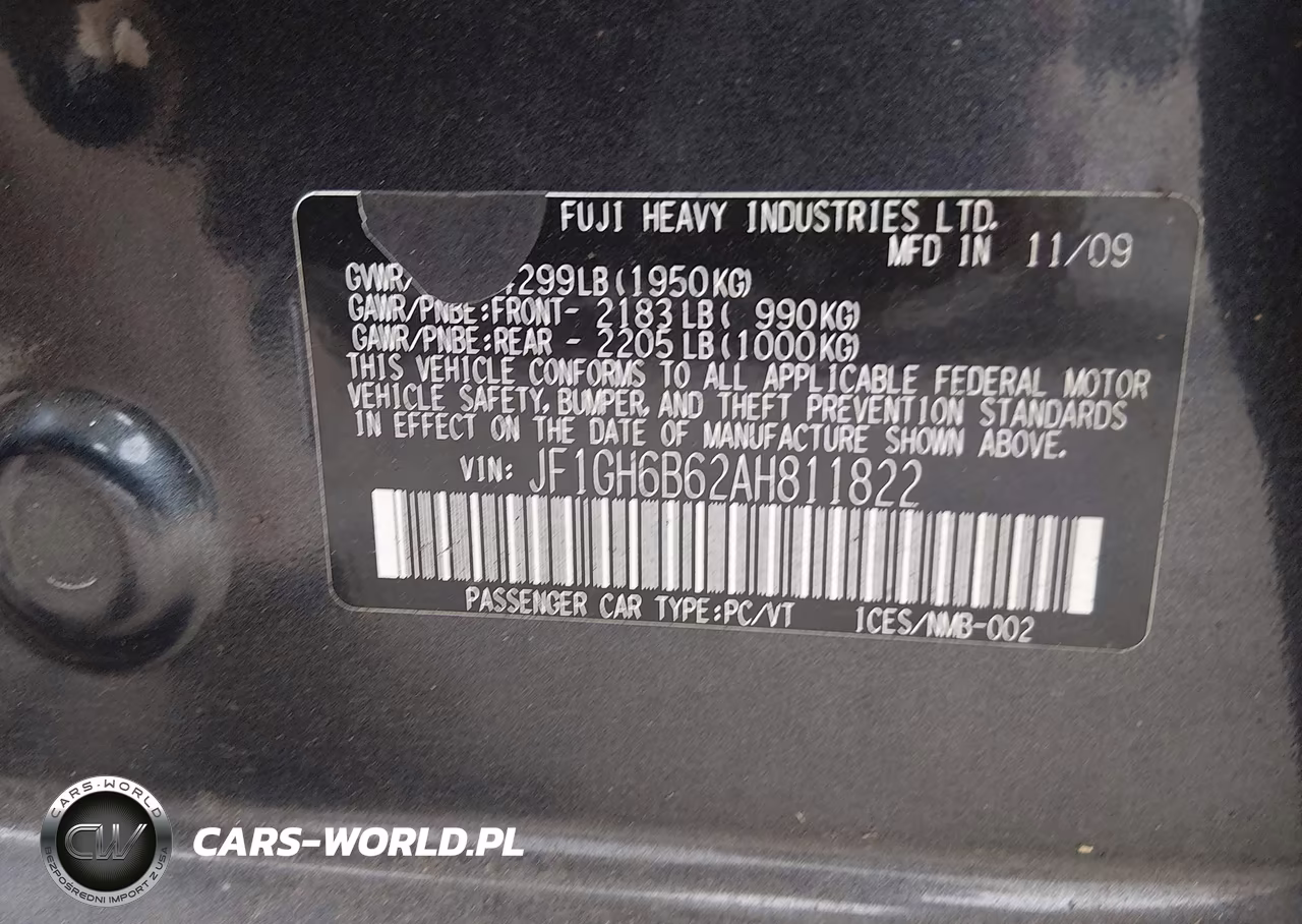 2010 Subaru Impreza 2.5I Premium VIN:JF1GH6B62AH811822 - 9