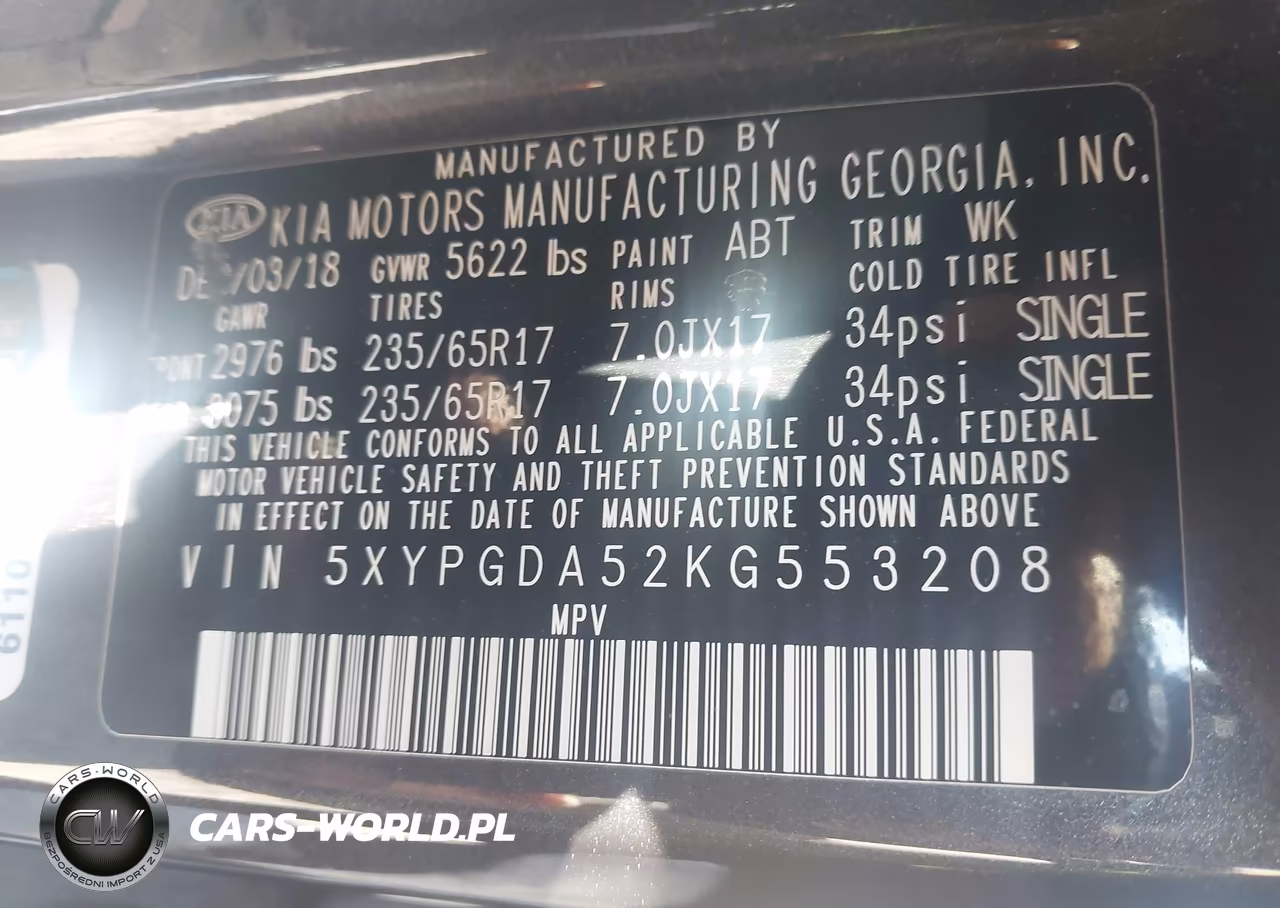 2019 Kia Sorento 3.3L Lx VIN:5XYPGDA52KG553208 - 9