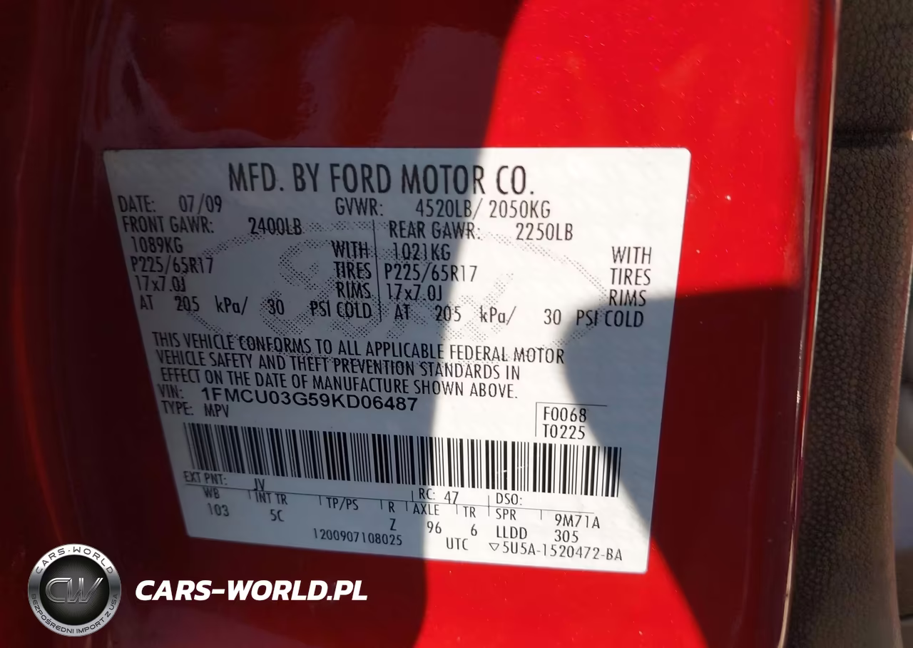2009 Ford Escape Xlt VIN:1FMCU03G59KD06487 - 9