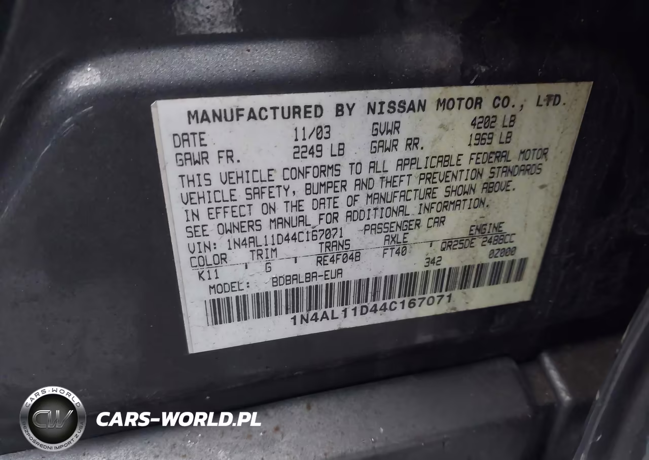 2004 Nissan Altima 2.5 S VIN:1N4AL11D44C167071 - 9