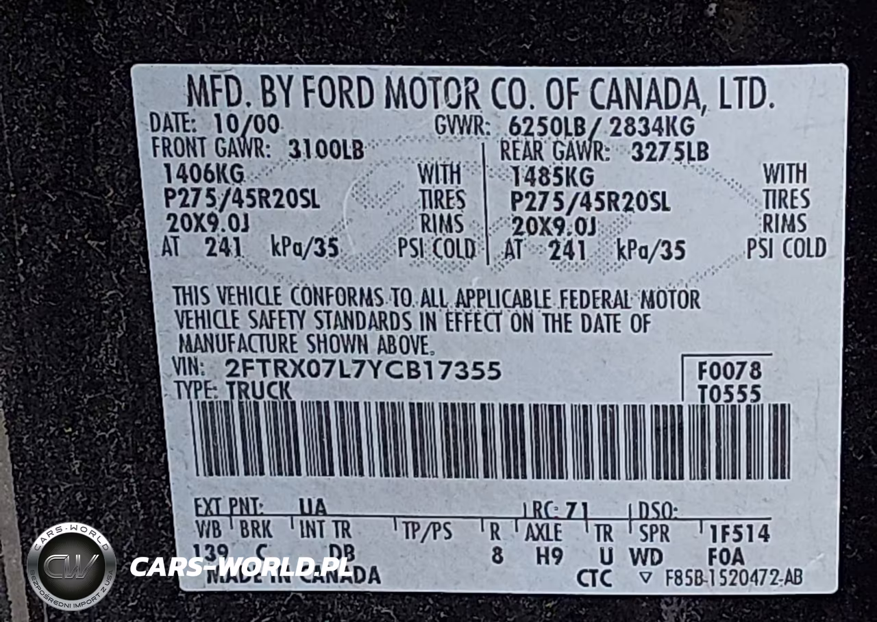 2000 Ford F-150 Lariat-Xl-Xlt VIN:2FTRX07L7YCB17355 - 9