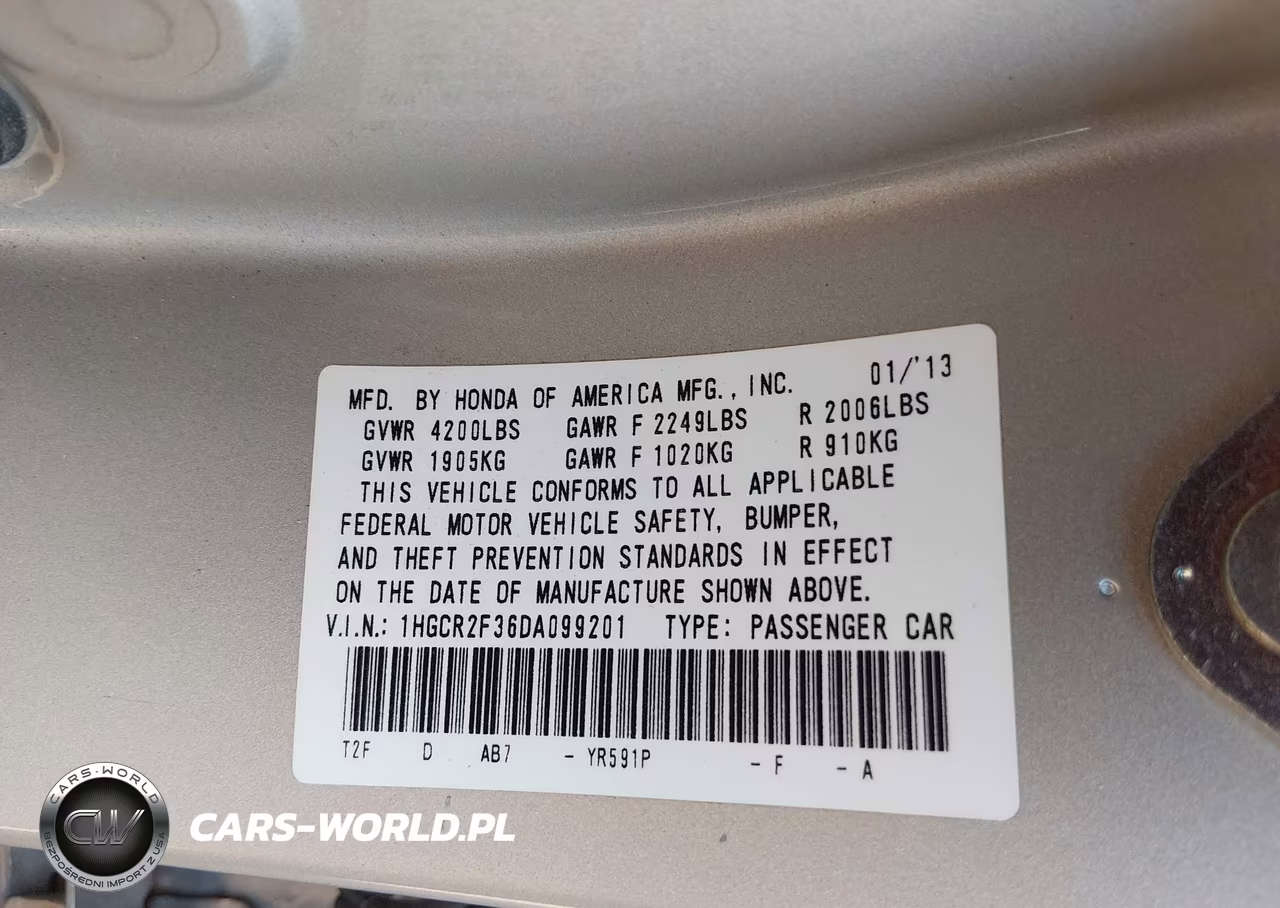 2013 Honda Accord Lx VIN:1HGCR2F36DA099201 - 9