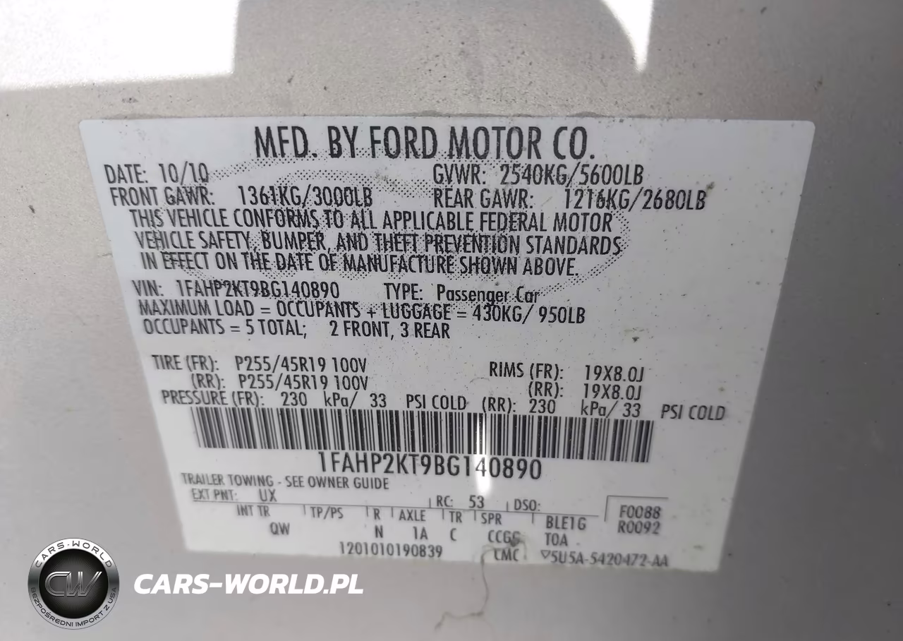 2011 Ford Taurus Sho VIN:1FAHP2KT9BG140890 - 9
