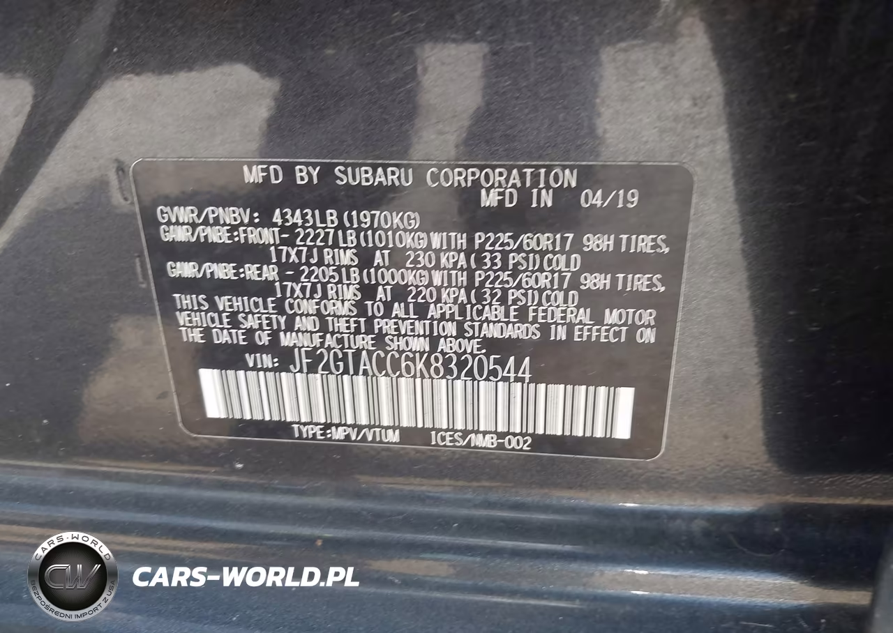2019 Subaru Crosstrek 2.0I Premium VIN:JF2GTACC6K8320544 - 9