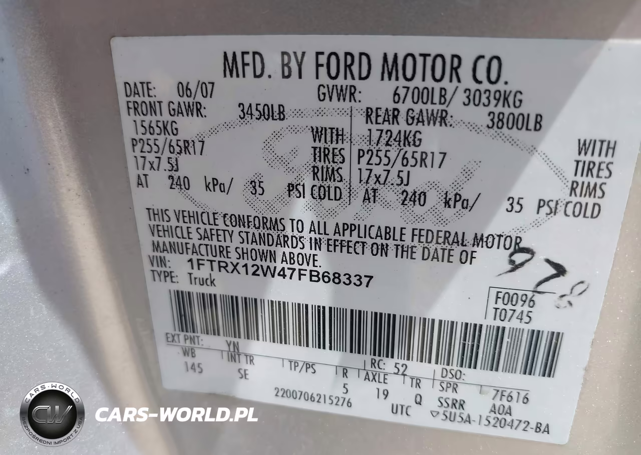 2007 Ford F-150 Stx-Xl-Xlt VIN:1FTRX12W47FB68337 - 9
