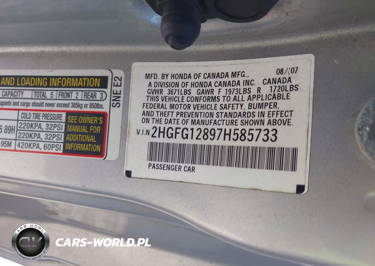 2007 Honda Civic Ex VIN:2HGFG12897H585733 - 9