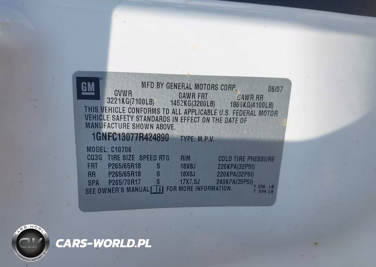 2007 Chevrolet Tahoe Lt VIN:1GNFC13077R424890 - 9