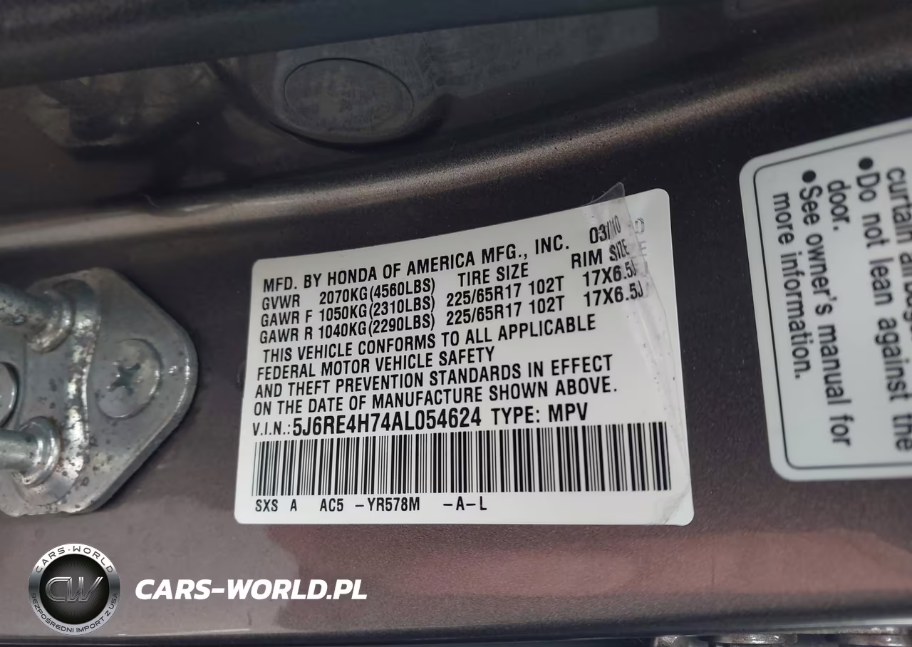 2010 Honda Cr-V Ex-L VIN:5J6RE4H74AL054624 - 9