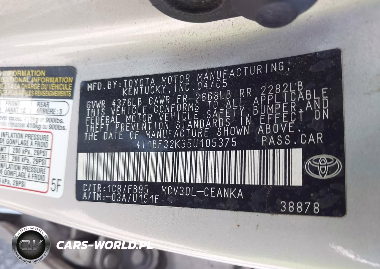 2005 Toyota Camry Le V6 VIN:4T1BF32K35U105375 - 9