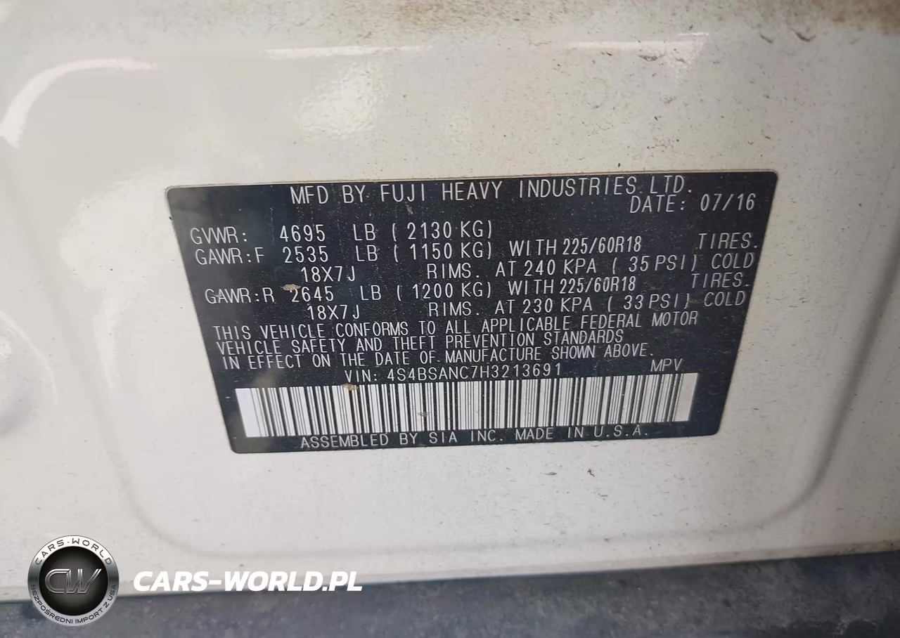 2017 Subaru Outback 2.5I Limited VIN:4S4BSANC7H3213691 - 9