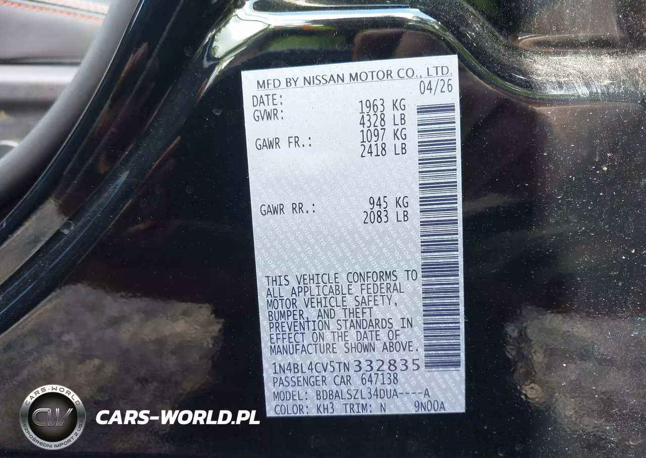 2026 Nissan Altima Sr Fwd VIN:1N4BL4CV5TN332835 - 9