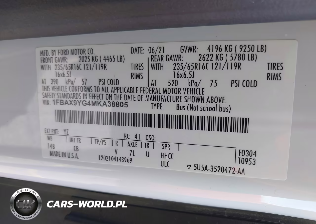 2021 Ford Transit-350 Passenger Van Xlt VIN:1FBAX9YG4MKA38805 - 9
