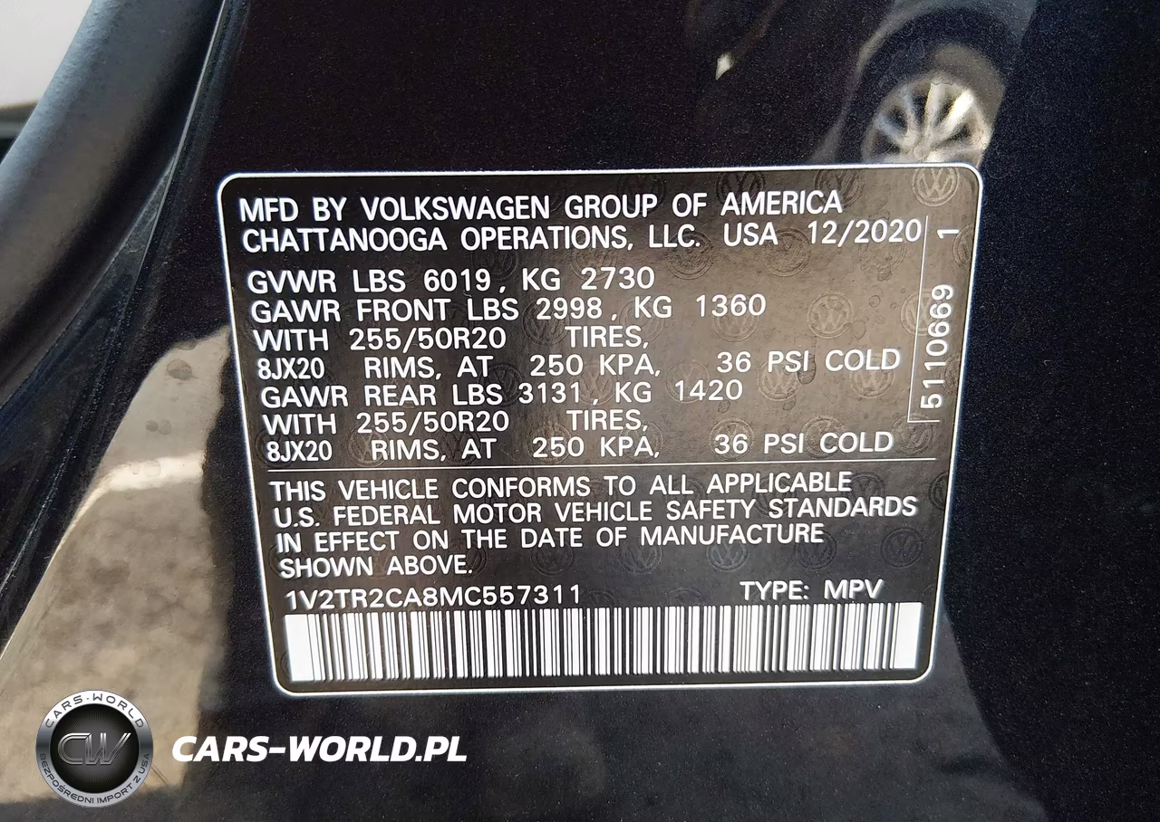 2021 Volkswagen Atlas 3.6L V6 Sel Premium VIN:1V2TR2CA8MC557311 - 9