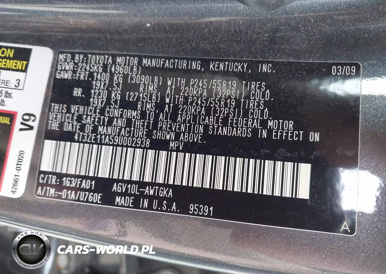 2009 Toyota Venza VIN:4T3ZE11A59U002938 - 9