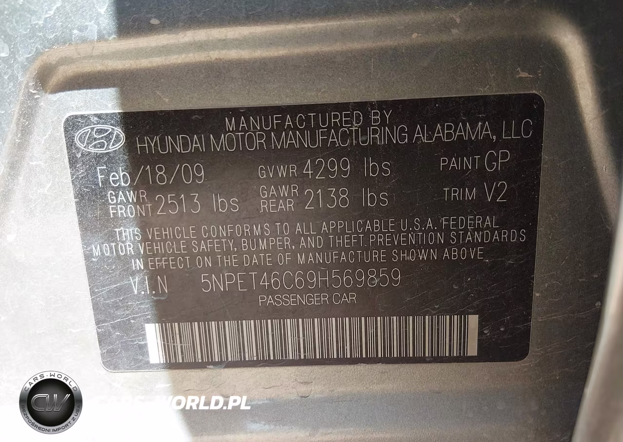 2009 Hyundai Sonata Gls VIN:5NPET46C69H569859 - 9