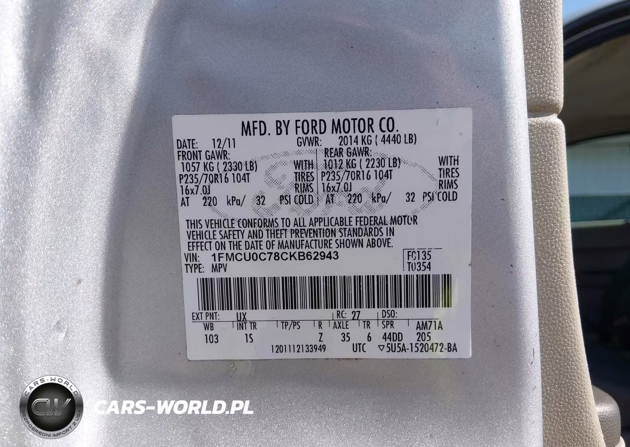 2012 Ford Escape Xls VIN:1FMCU0C78CKB62943 - 9