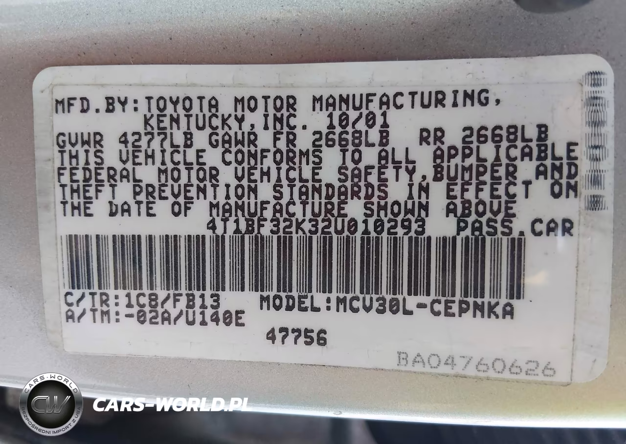 2002 Toyota Camry Le VIN:4T1BF32K32U010293 - 9