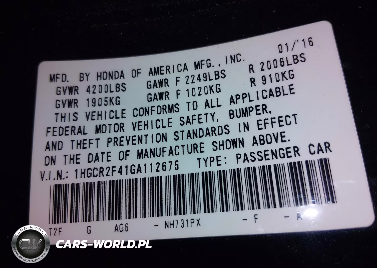 2016 Honda Accord Lx VIN:1HGCR2F41GA112675 - 9