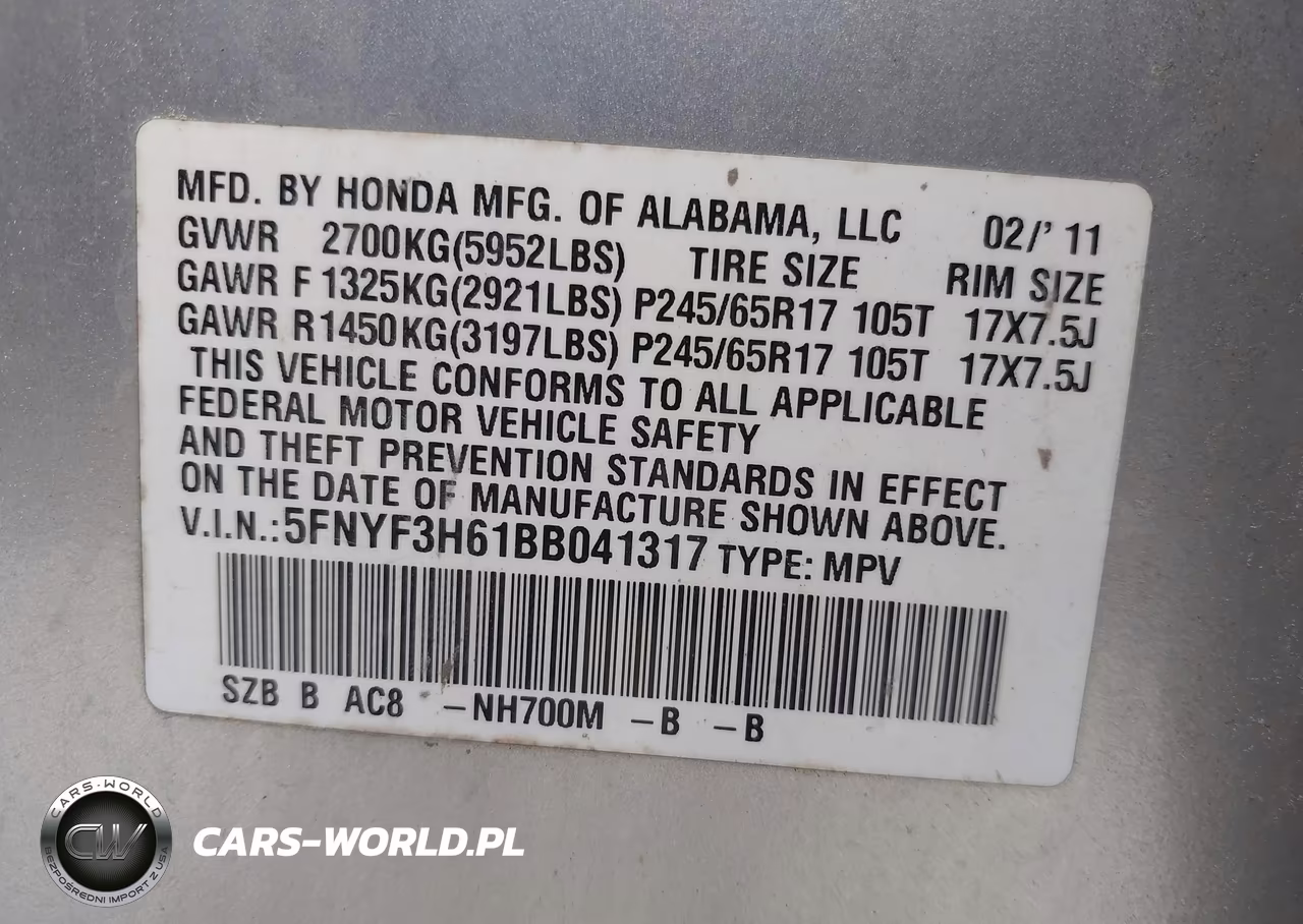2011 Honda Pilot Ex-L VIN:5FNYF3H61BB041317 - 9