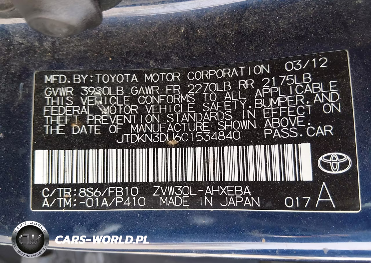 2012 Toyota Prius Two VIN:JTDKN3DU6C1534840 - 9