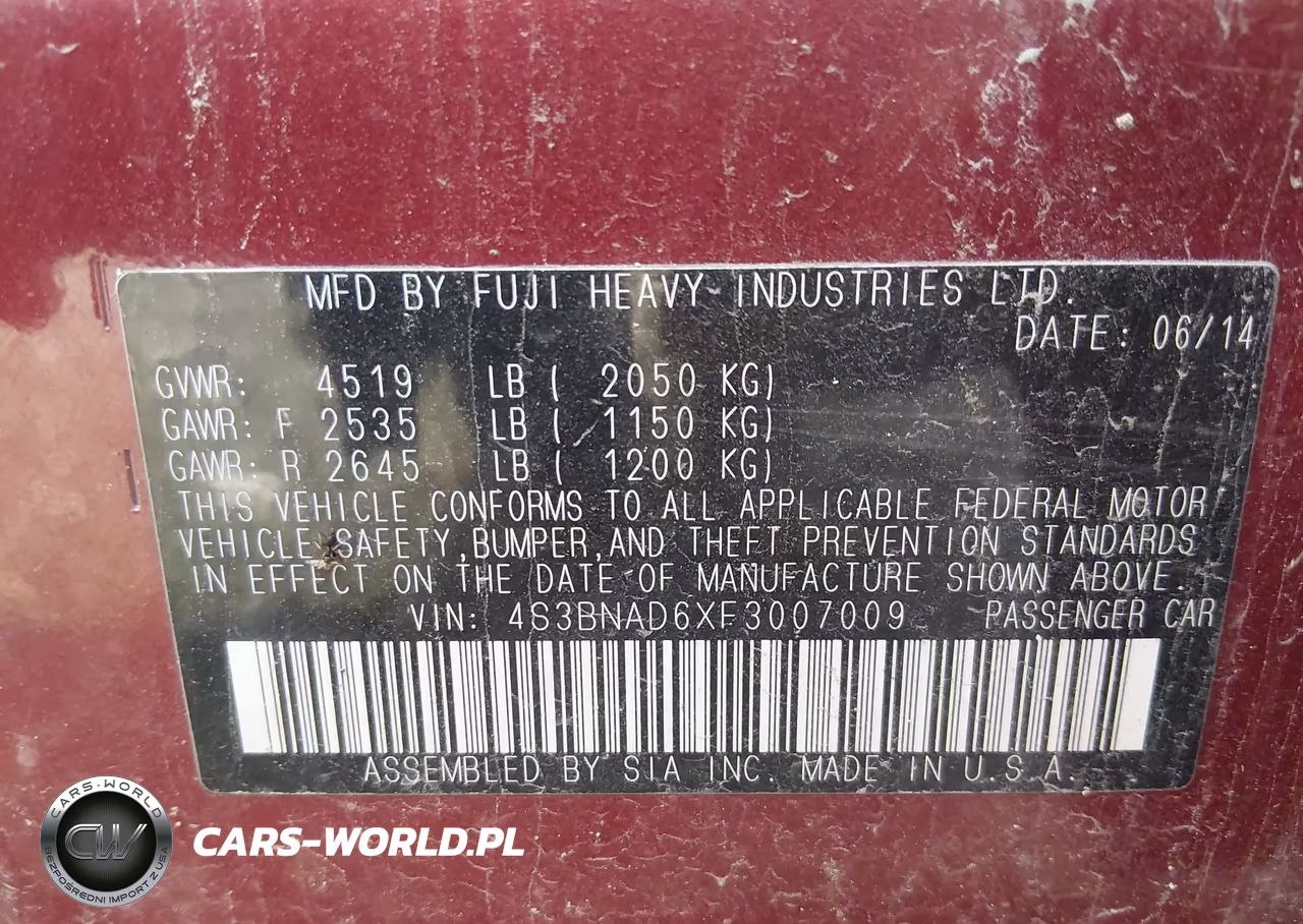 2015 Subaru Legacy 2.5I Premium VIN:4S3BNAD6XF3007009 - 9