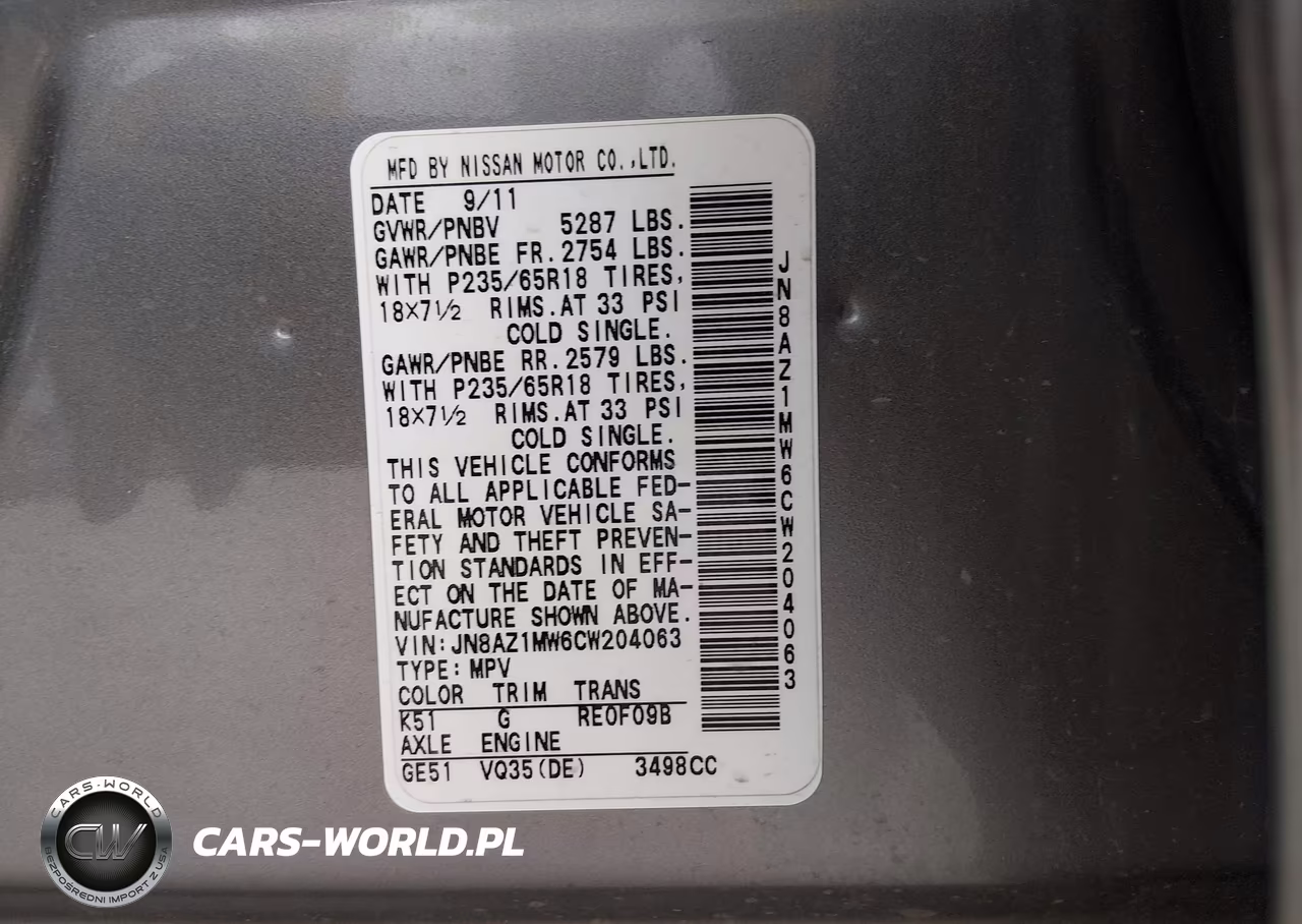 2012 Nissan Murano S VIN:JN8AZ1MW6CW204063 - 9