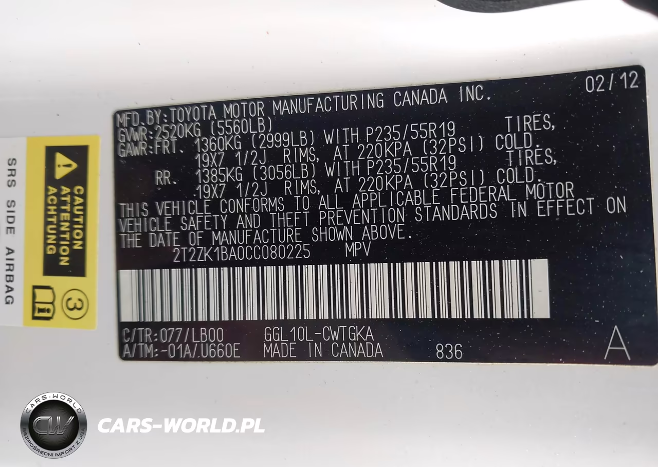 2012 Lexus Rx 350 VIN:2T2ZK1BA0CC080225 - 9