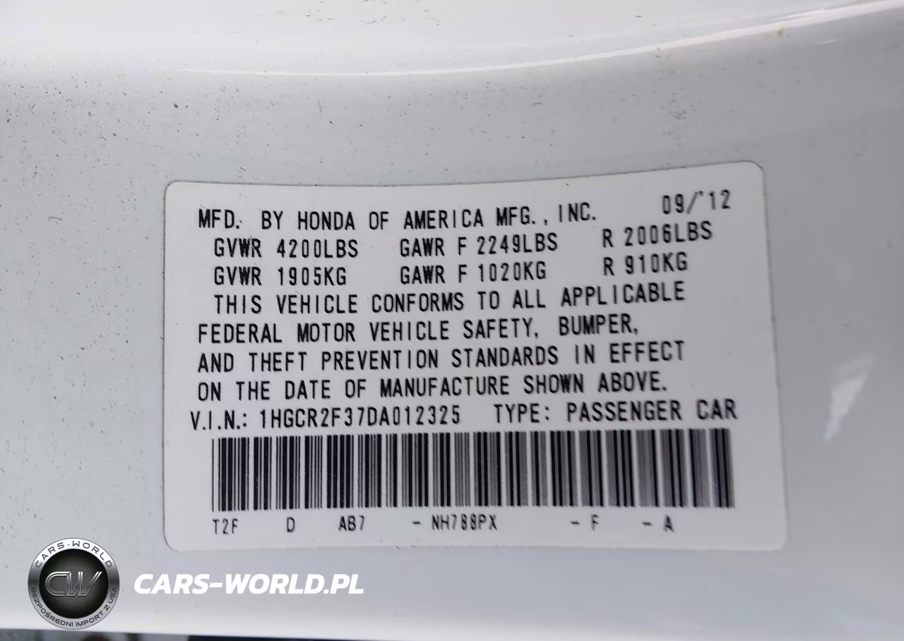 2013 Honda Accord Lx VIN:1HGCR2F37DA012325 - 9