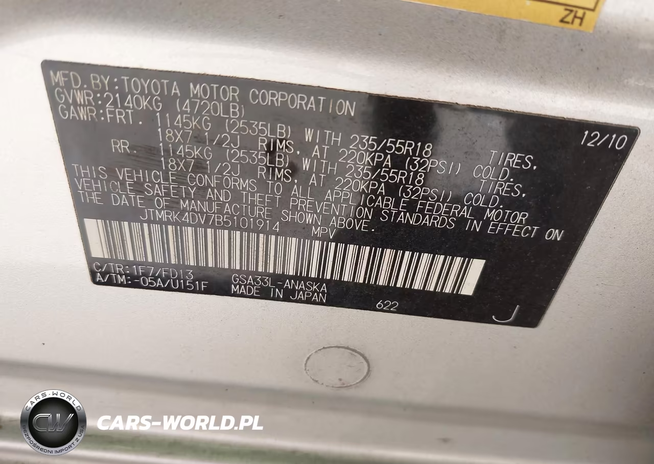 2011 Toyota Rav4 Sport V6 VIN:JTMRK4DV7B5101914 - 9