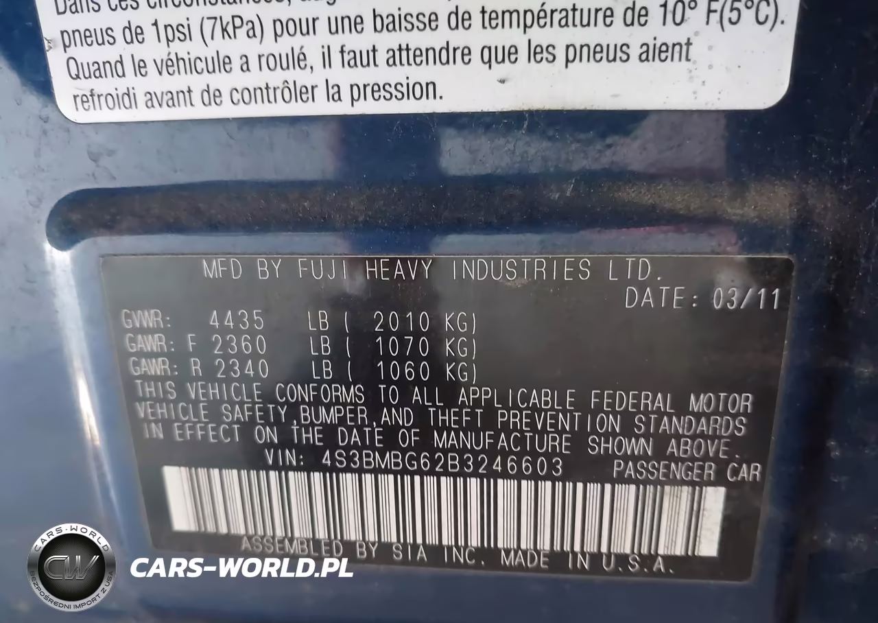 2011 Subaru Legacy 2.5I Premium VIN:4S3BMBG62B3246603 - 9