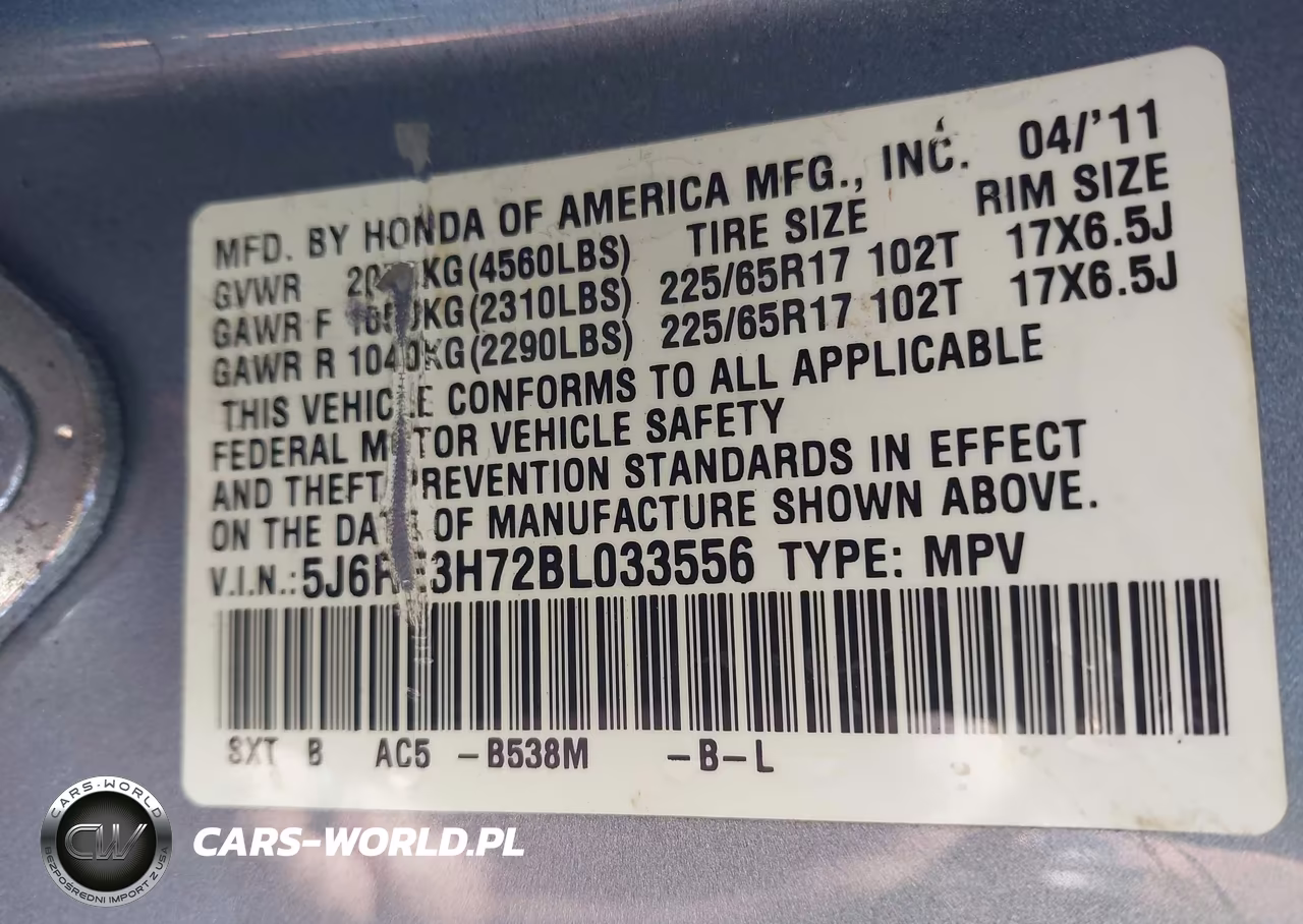 2011 Honda Cr-V Ex-L VIN:5J6RE3H72BL033556 - 9
