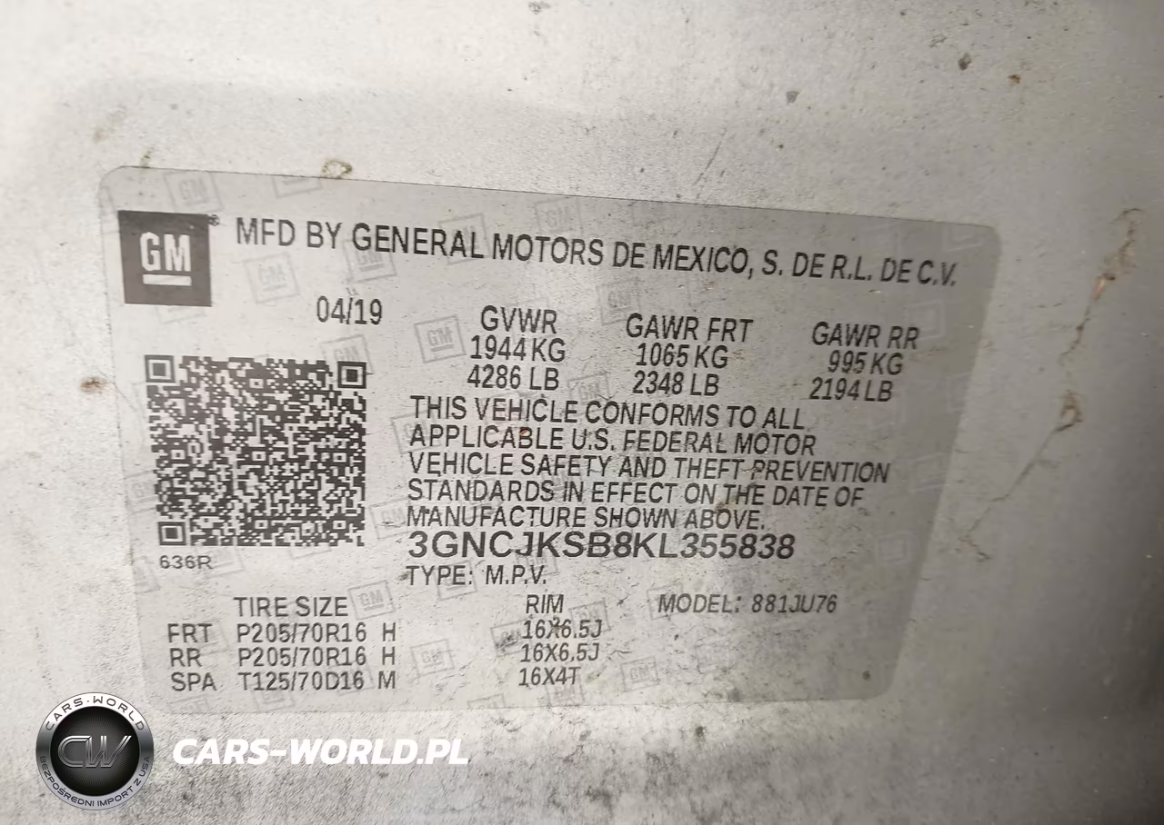 2019 Chevrolet Trax Ls VIN:3GNCJKSB8KL355838 - 9