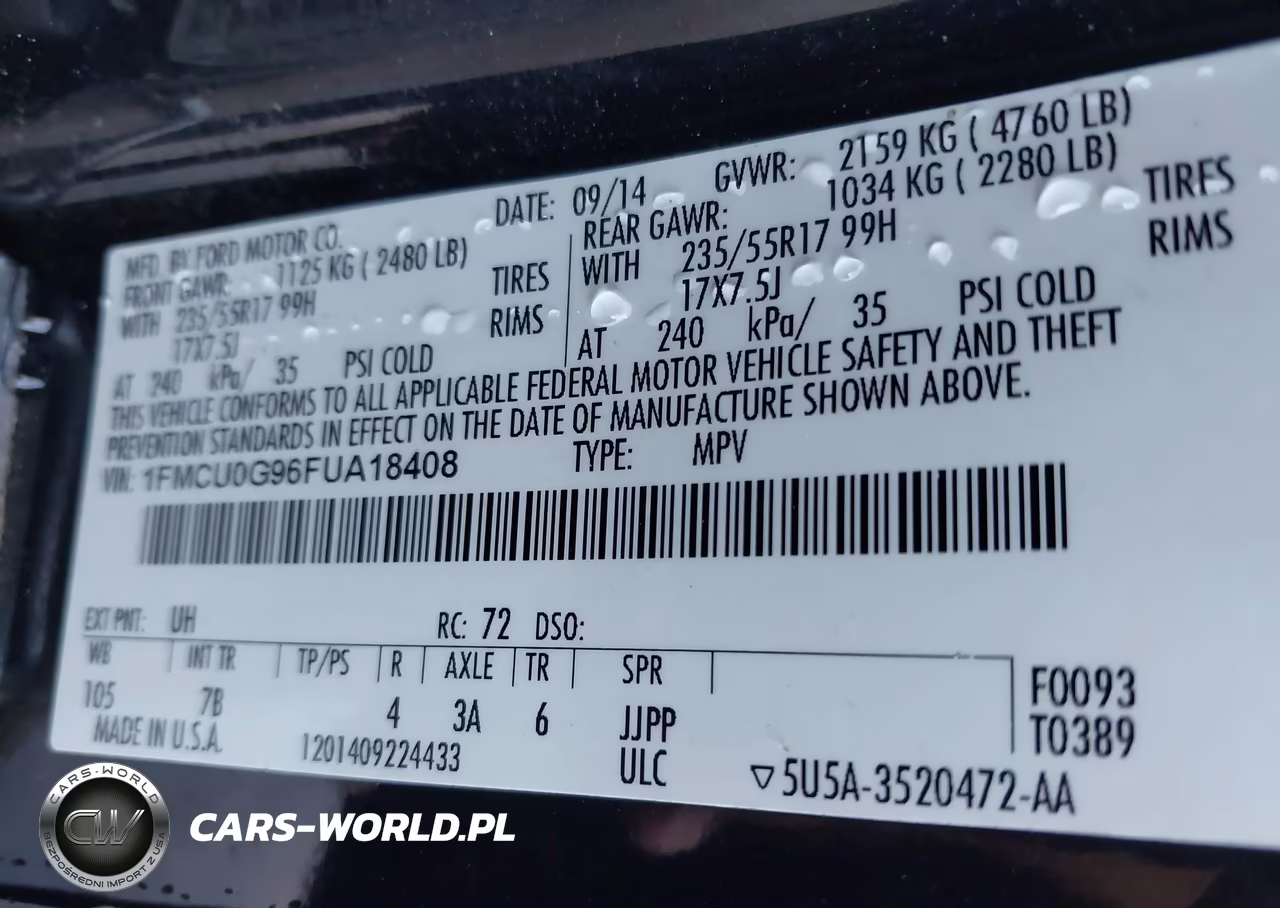 2015 Ford Escape Se VIN:1FMCU0G96FUA18408 - 9