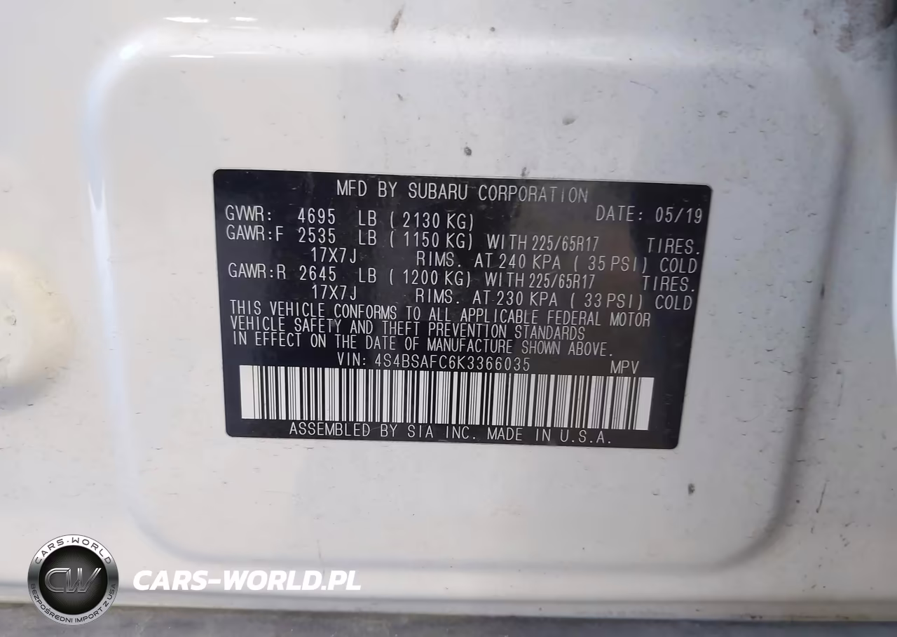 2019 Subaru Outback 2.5I Premium VIN:4S4BSAFC6K3366035 - 9