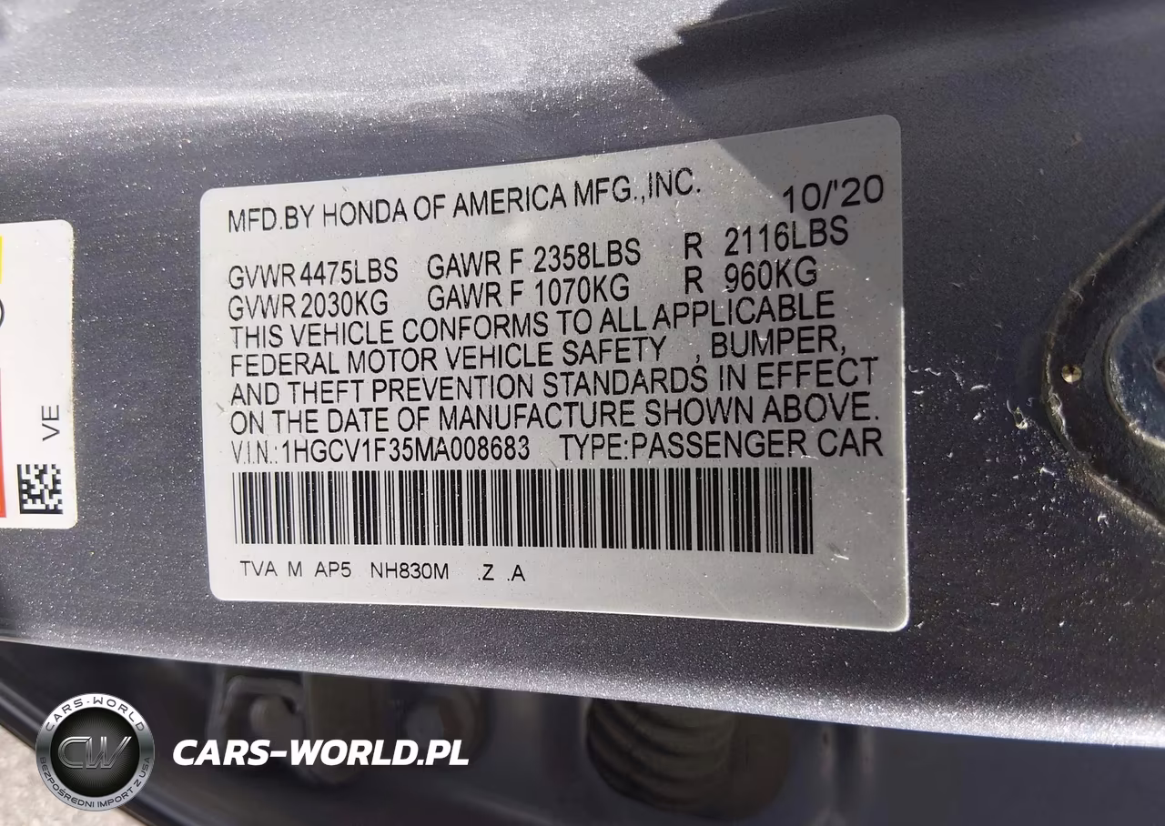 2021 Honda Accord Sport VIN:1HGCV1F35MA008683 - 9