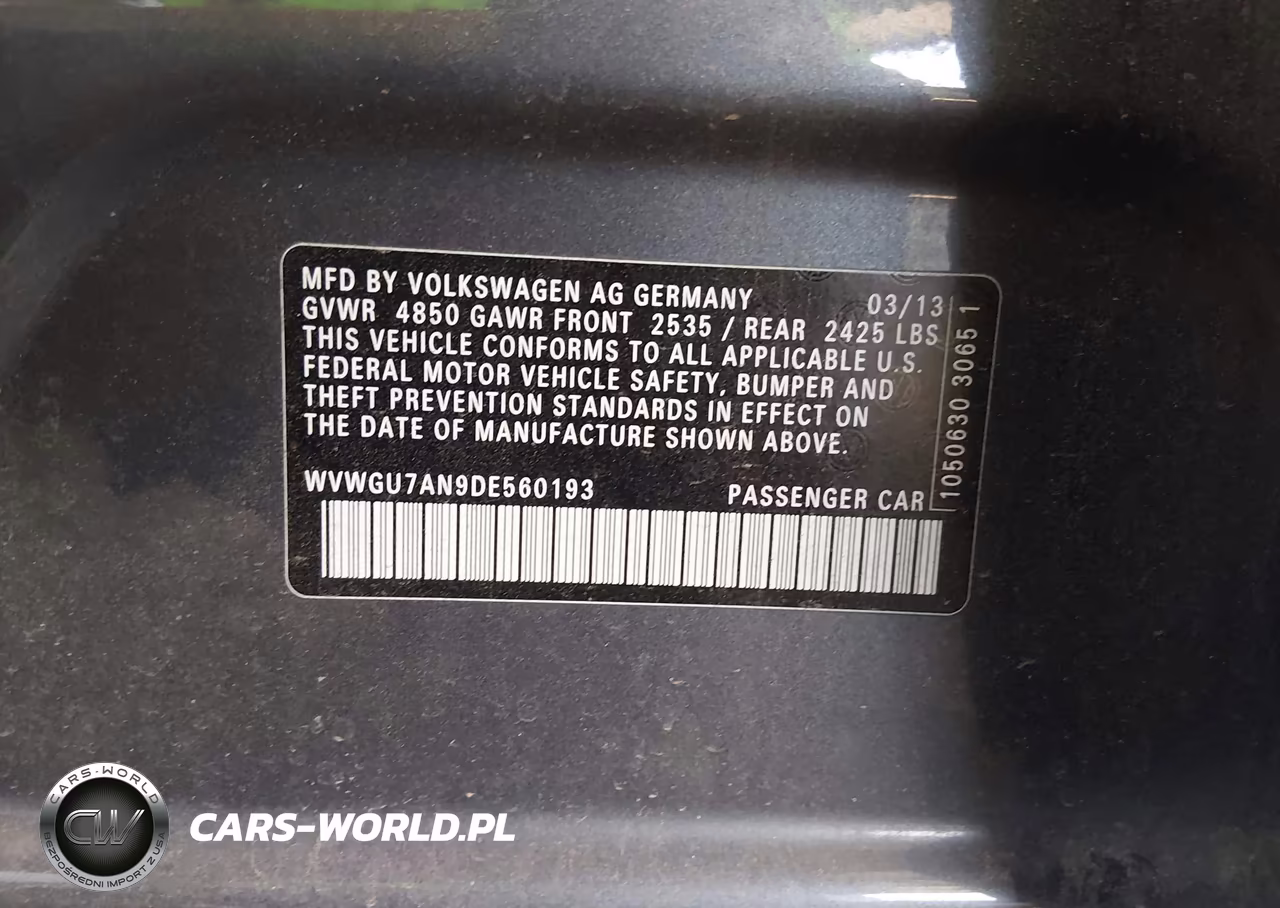 2013 Volkswagen Cc 3.6L Vr6 Executive VIN:WVWGU7AN9DE560193 - 9