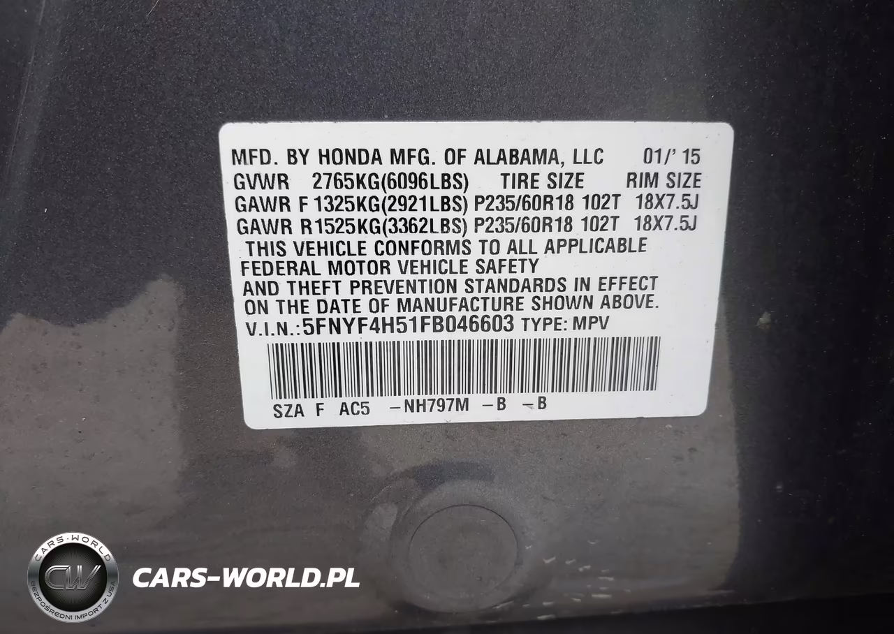 2015 Honda Pilot Ex-L VIN:5FNYF4H51FB046603 - 9