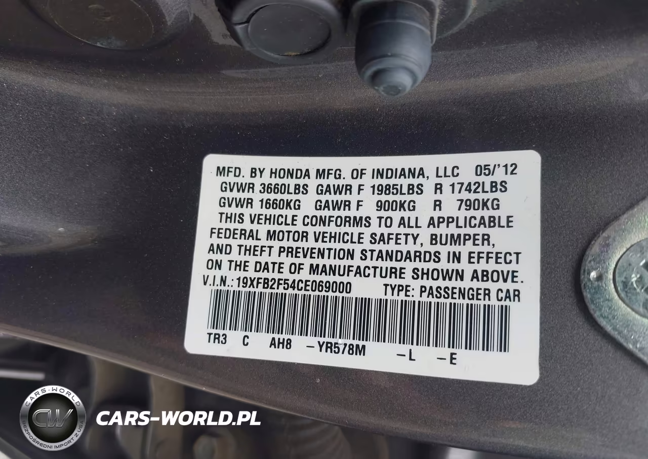 2012 Honda Civic Lx VIN:19XFB2F54CE069000 - 9