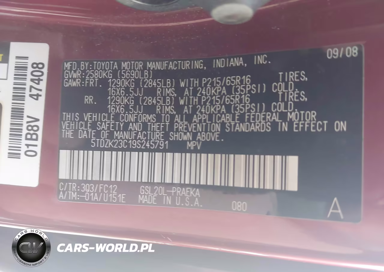 2009 Toyota Sienna Le VIN:5TDZK23C19S245791 - 9