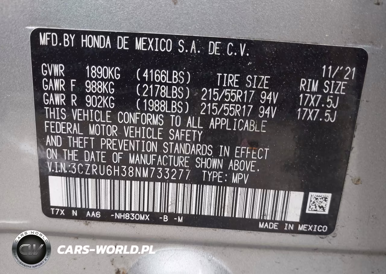 2022 Honda Hr-V Awd Lx VIN:3CZRU6H38NM733277 - 9
