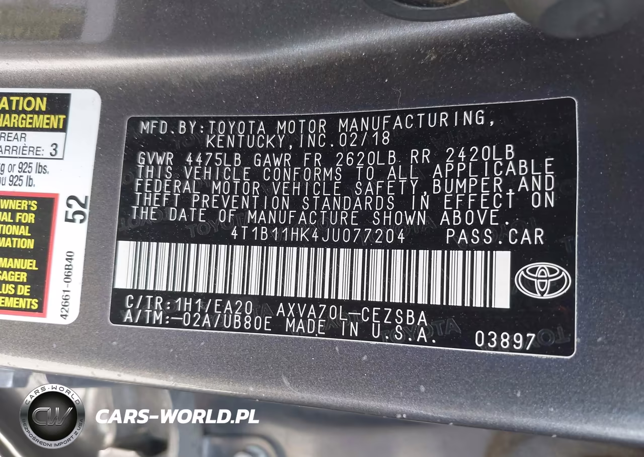 2018 Toyota Camry Se VIN:4T1B11HK4JU077204 - 9