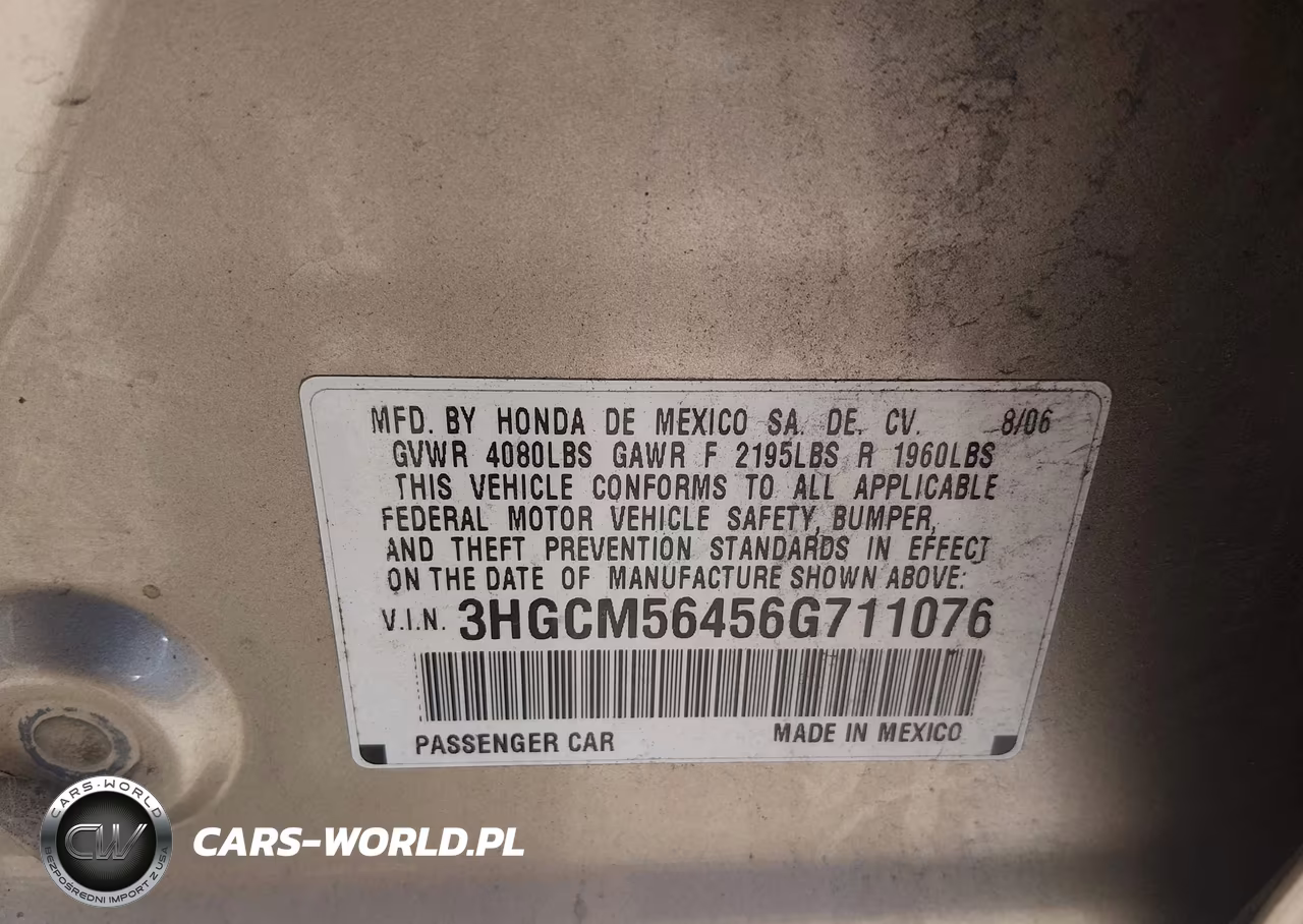 2006 Honda Accord 2.4 Lx VIN:3HGCM56456G711076 - 9