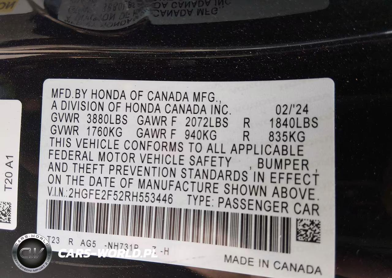 2024 Honda Civic Sport VIN:2HGFE2F52RH553446 - 9