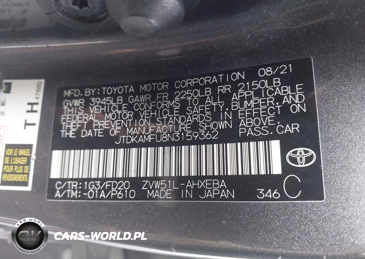 2022 Toyota Prius Le VIN:JTDKAMFU8N3159362 - 9