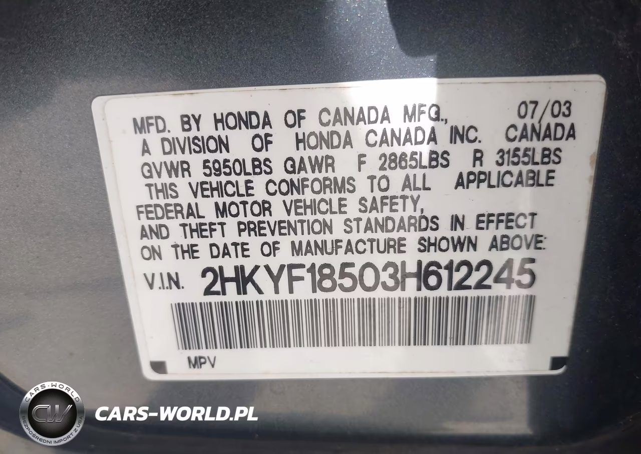 2003 Honda Pilot Ex-L VIN:2HKYF18503H612245 - 9