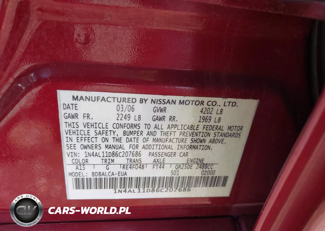 2006 Nissan Altima 2.5 S VIN:1N4AL11D86C207686 - 9