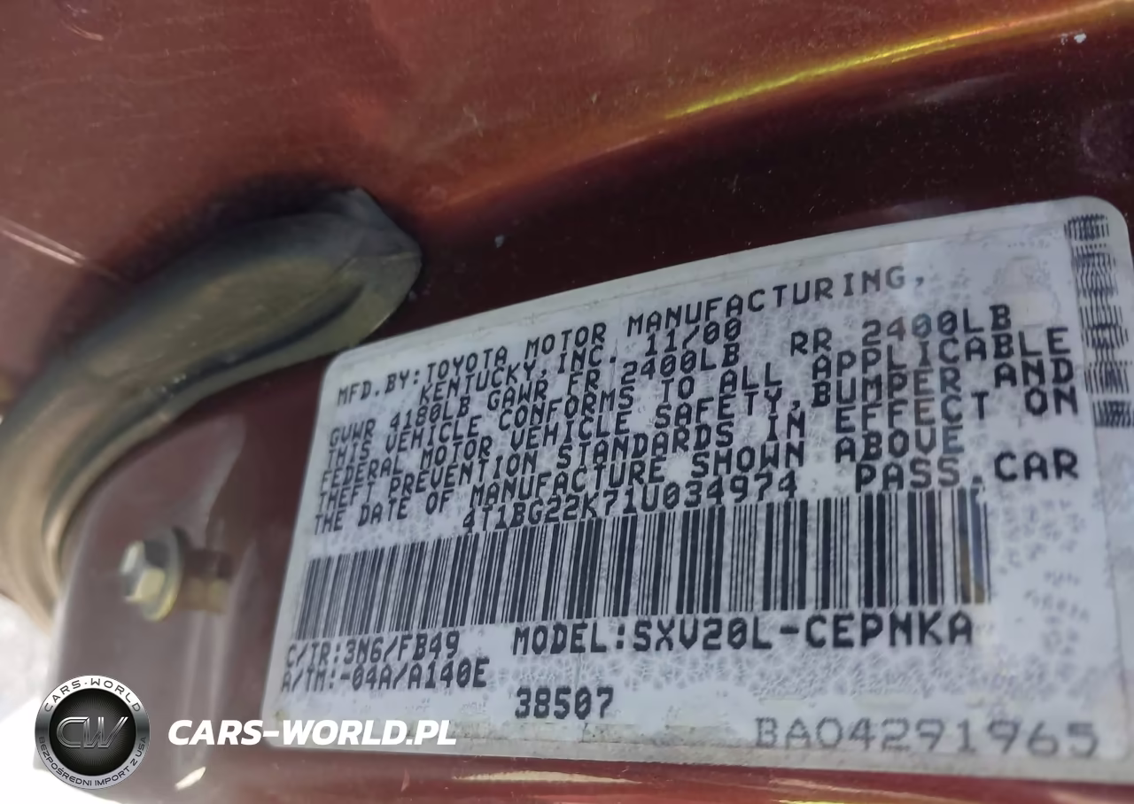 2001 Toyota Camry Le VIN:4T1BG22K71U034974 - 9