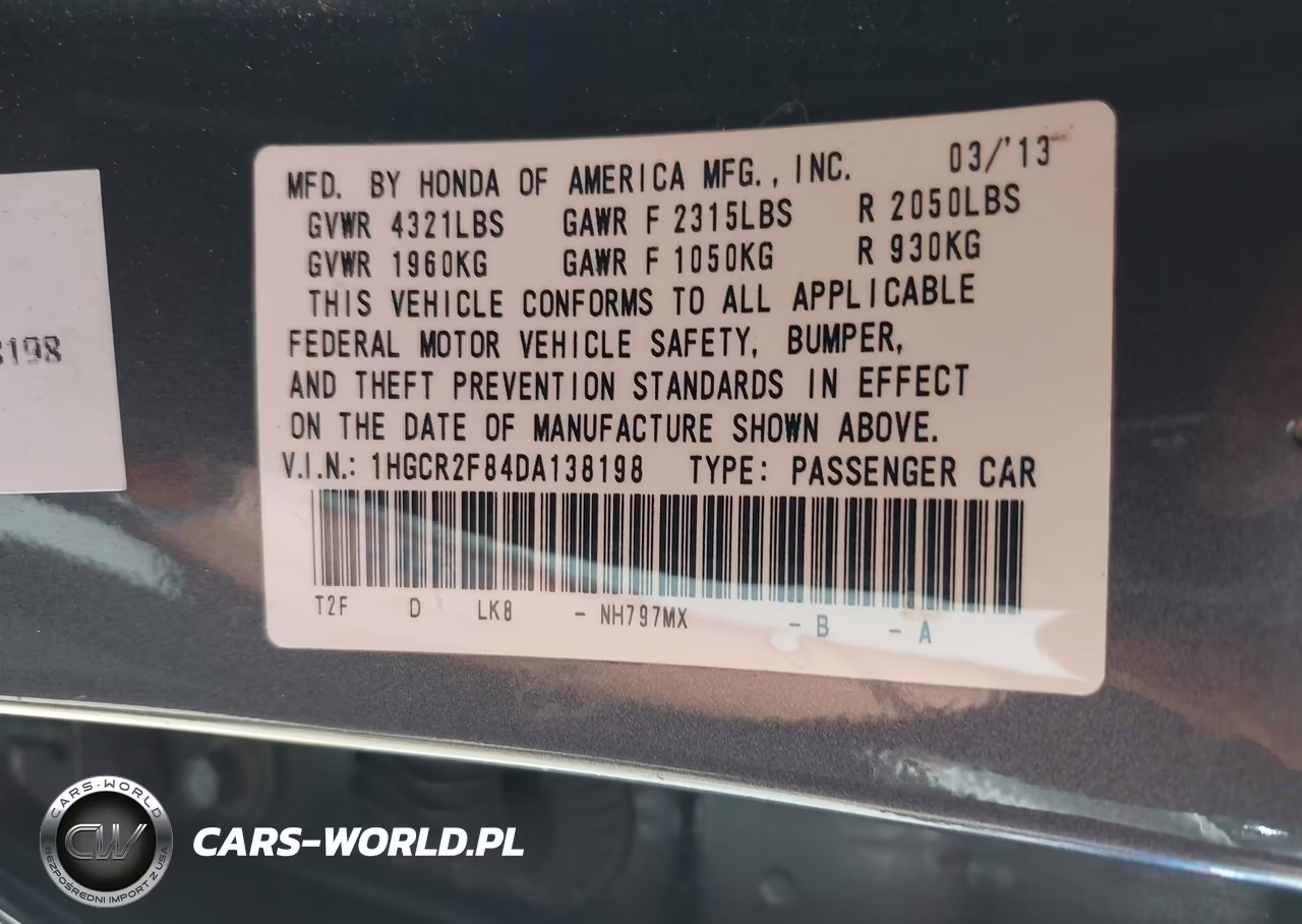 2013 Honda Accord Ex-L VIN:1HGCR2F84DA138198 - 9