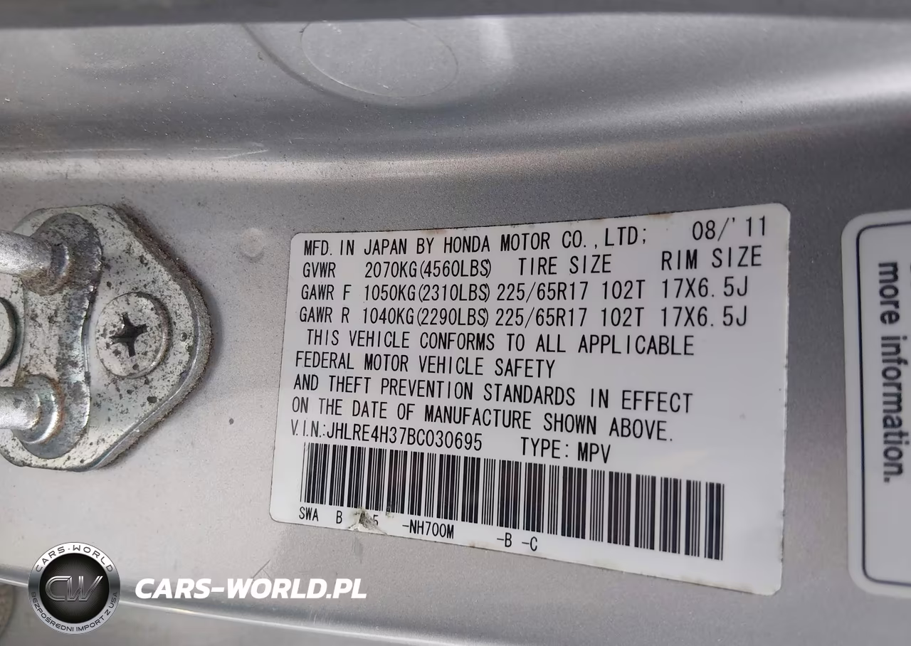 2011 Honda Cr-V Lx VIN:JHLRE4H37BC030695 - 9