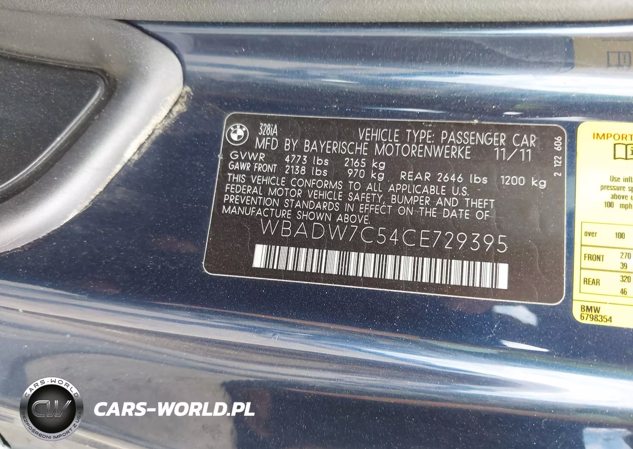 2012 BMW 328I VIN:WBADW7C54CE729395 - 9